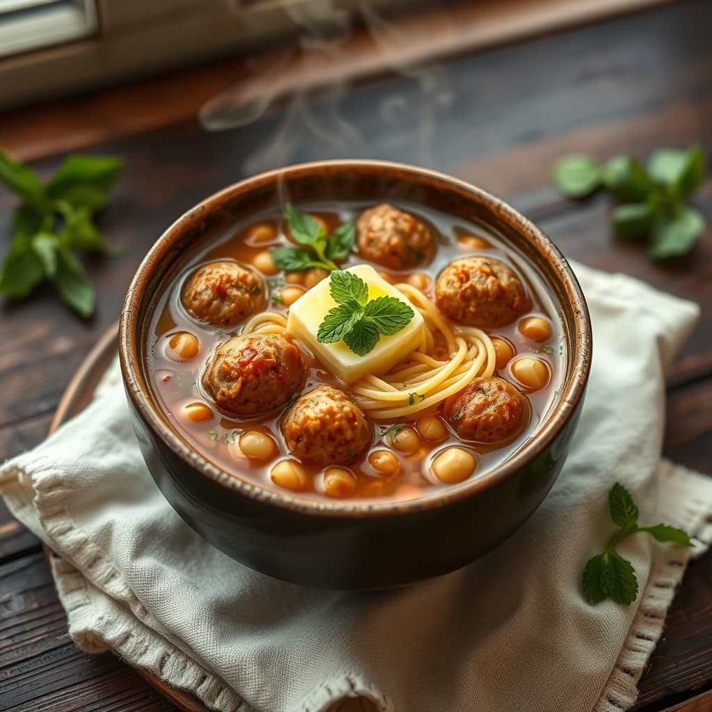 Mini Köfteli Erişteli Nohutlu Çorba tarifi görseli - 4 kişilik, 120 TL maliyet