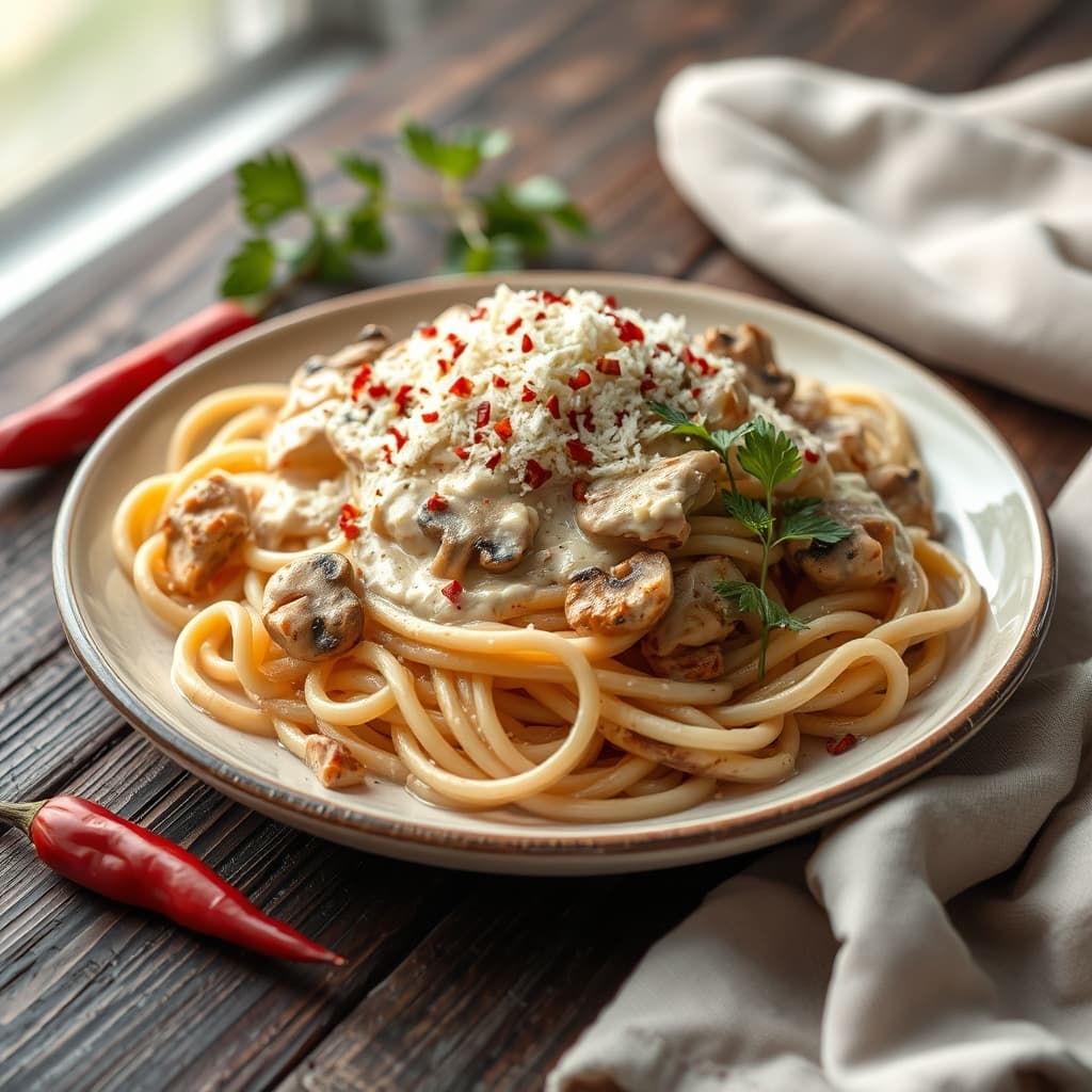 Kremalı Tavuklu Makarna tarifi görseli - 4 kişilik, 239 TL maliyet