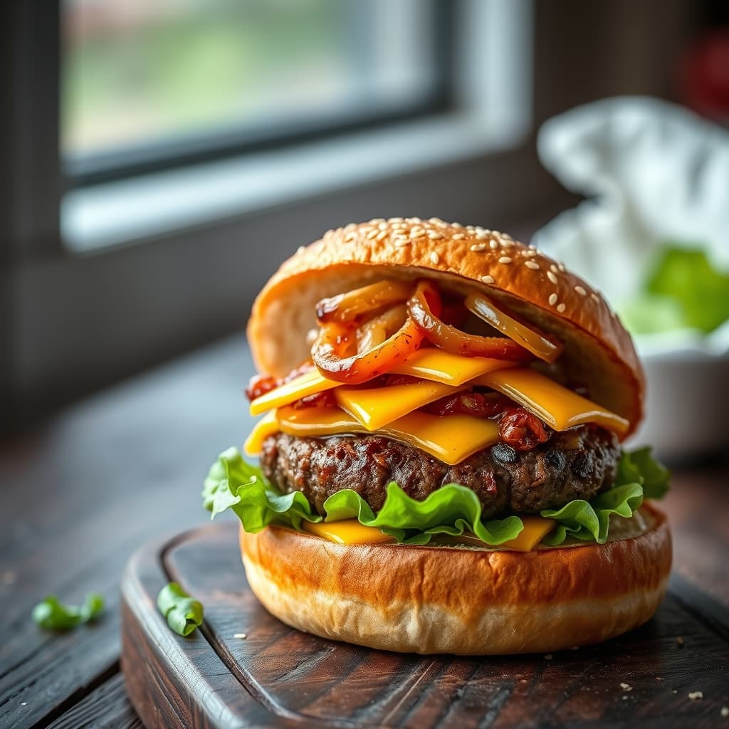 Karamelize Soğanlı Burger tarifi görseli - 4 kişilik, 518 TL maliyet