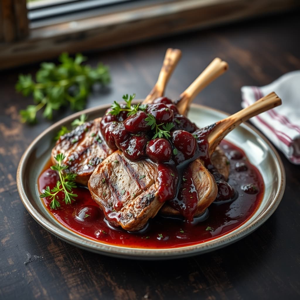 Vişne Soslu Kuzu Pirzola tarifi görseli - 1 kişilik, 977 TL maliyet