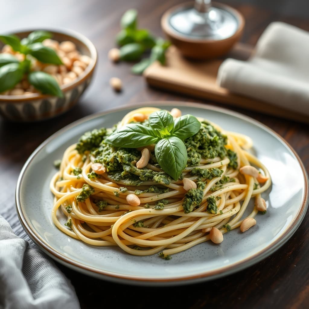 Pesto Soslu Makarna tarifi görseli - 4 kişilik, 187 TL maliyet