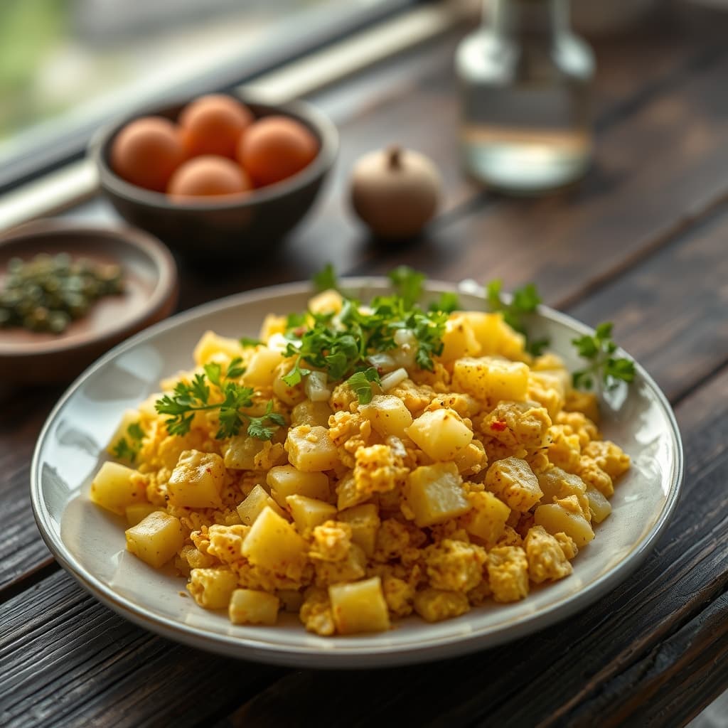 Baharatlı Patatesli Yumurta tarifi görseli - 2 kişilik, 70 TL maliyet
