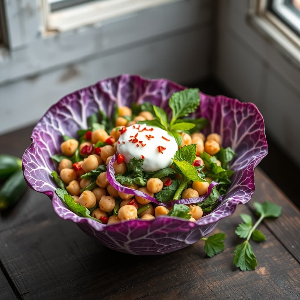 Mor Lahana Çanağında Nohutlu Semizotu Salatası tarifi görseli - 4 kişilik, 231 TL maliyet