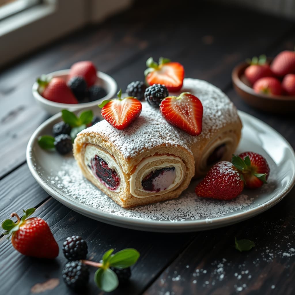 Böğürtlenli Swiss Roll tarifi görseli - 10 kişilik, 299 TL maliyet
