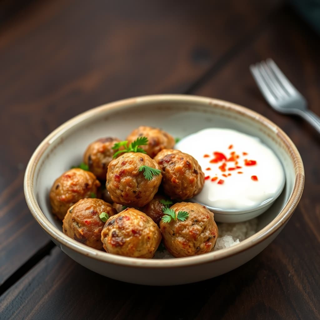 Fırında Mini Köfteler ve Acılı Yoğurt Sos tarifi görseli - 2 kişilik, 264 TL maliyet