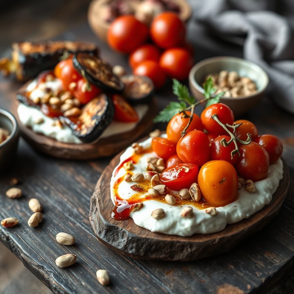 Labneli Köz Domates ve Patlıcan Mezesi tarifi görseli - 2 kişilik, 374 TL maliyet