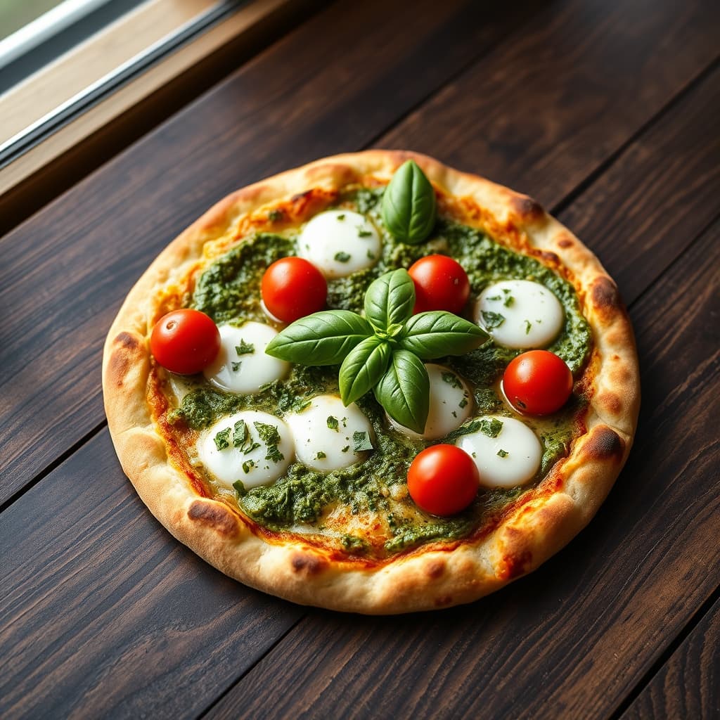 Pesto Soslu Margherita Pizza tarifi görseli - 2 kişilik, 296 TL maliyet