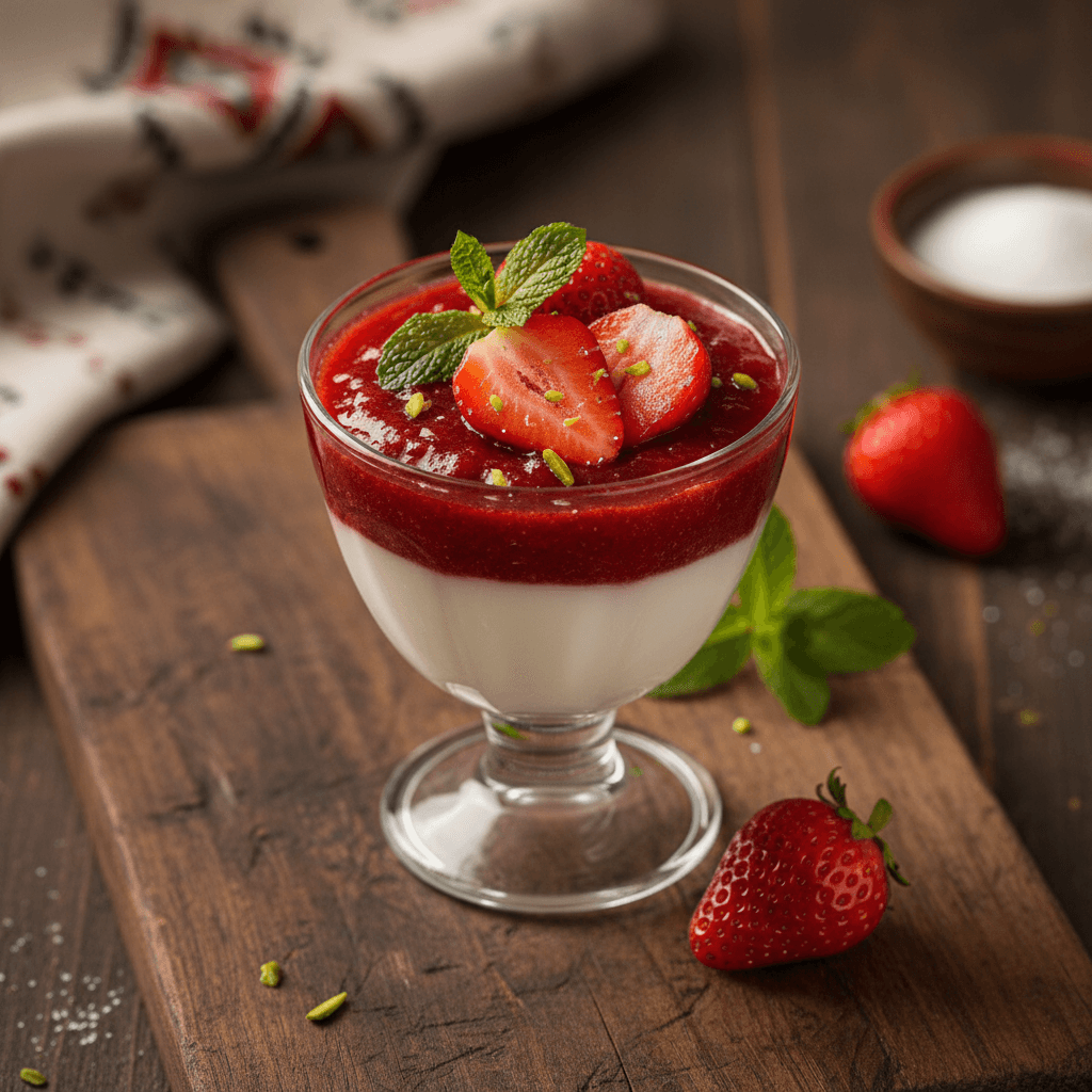 Çilek Soslu Panna Cotta tarifi görseli - 4 kişilik