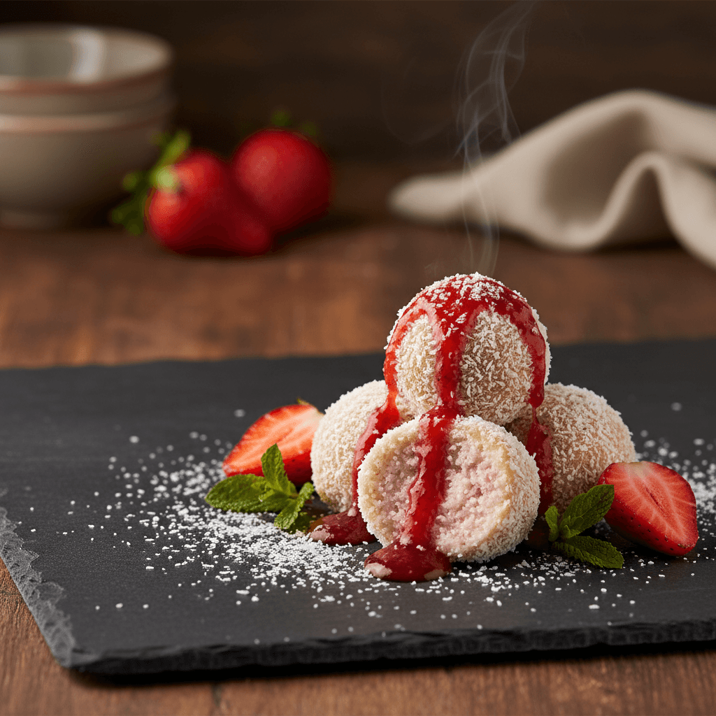 Çilekli Puding Topları tarifi görseli - 12 kişilik, 59 TL maliyet