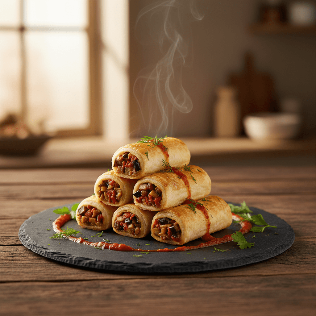 Patlıcanlı Milföy Ruloları tarifi görseli - 4 kişilik, 166 TL maliyet
