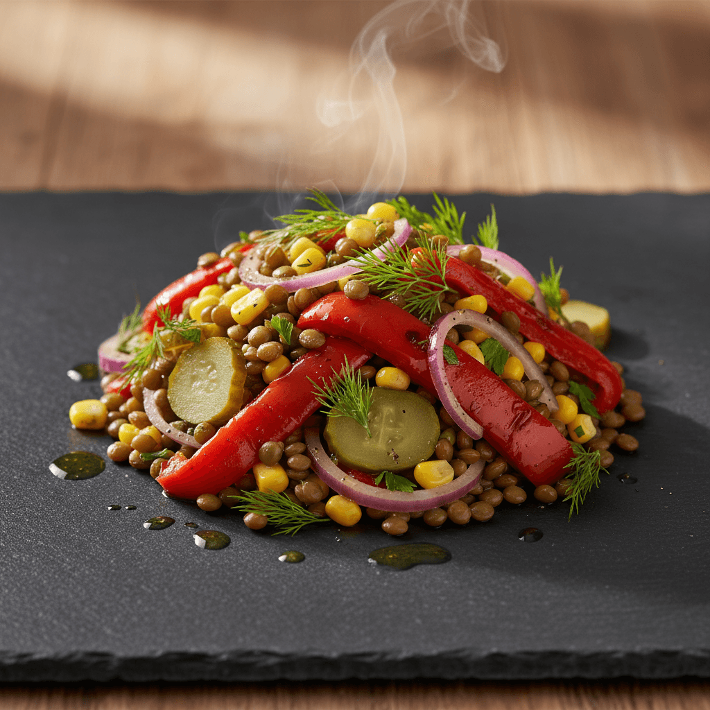 Köz Biberli Yeşil Mercimek Salatası tarifi görseli - 4 kişilik, 74 TL maliyet