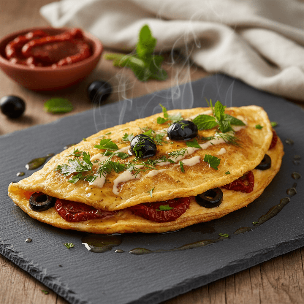 Kurutulmuş Domatesli ve Zeytinli Omlet tarifi görseli - 2 kişilik, 114 TL maliyet