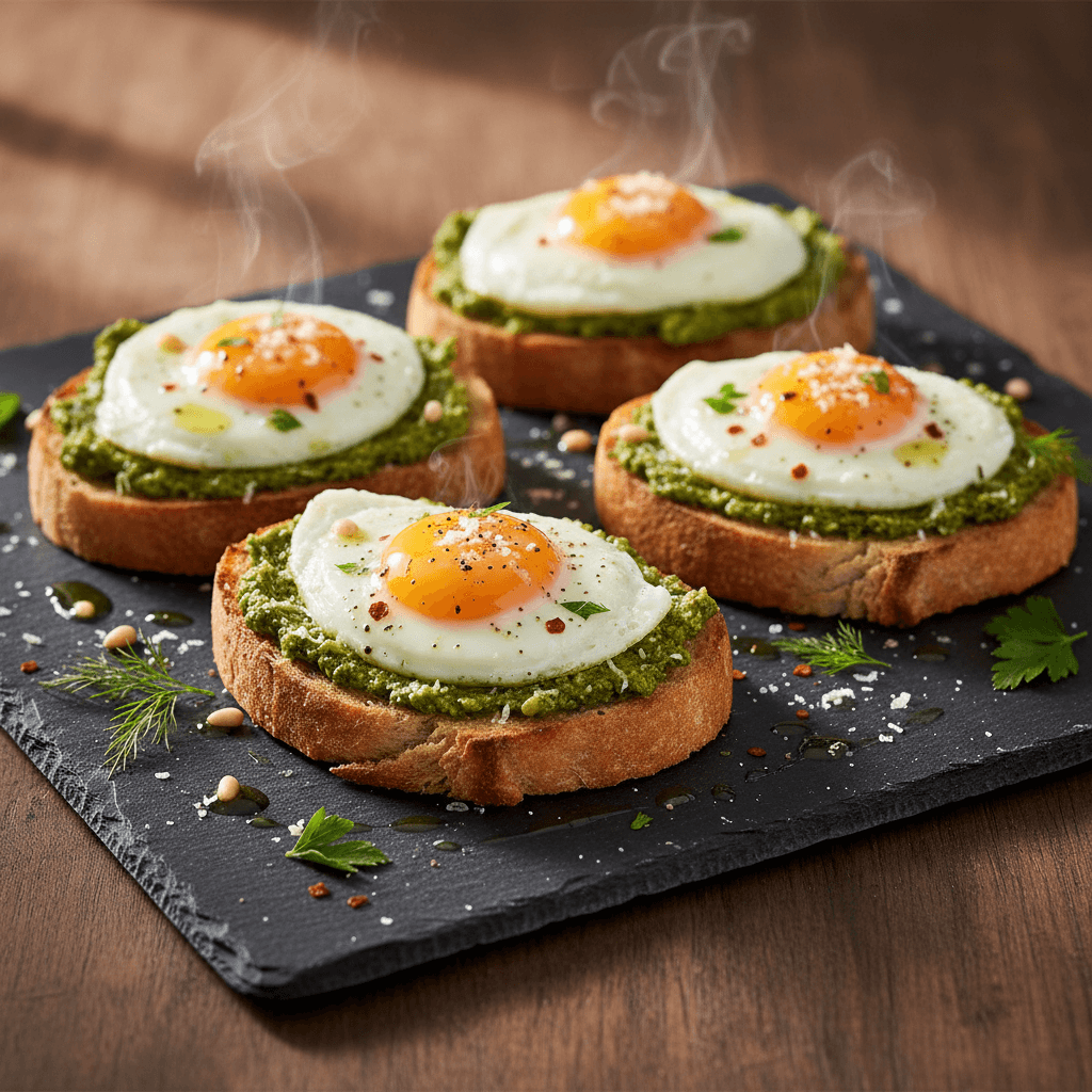 Yumurtalı Pesto Soslu Ekmek Dilimleri tarifi görseli - 4 kişilik, 929 TL maliyet
