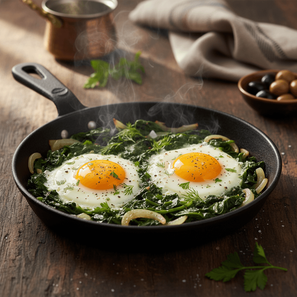 Sahanda Ispanaklı Yumurta tarifi görseli - 1 kişilik, 40 TL maliyet