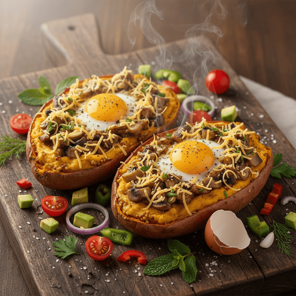 Tatlı Patates Yatağında Yumurta tarifi görseli - 1 kişilik, 111 TL maliyet