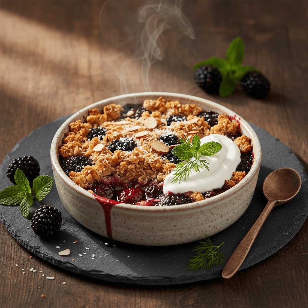 Vişneli Böğürtlenli Crumble tarifi görseli - 4 kişilik, 129 TL maliyet