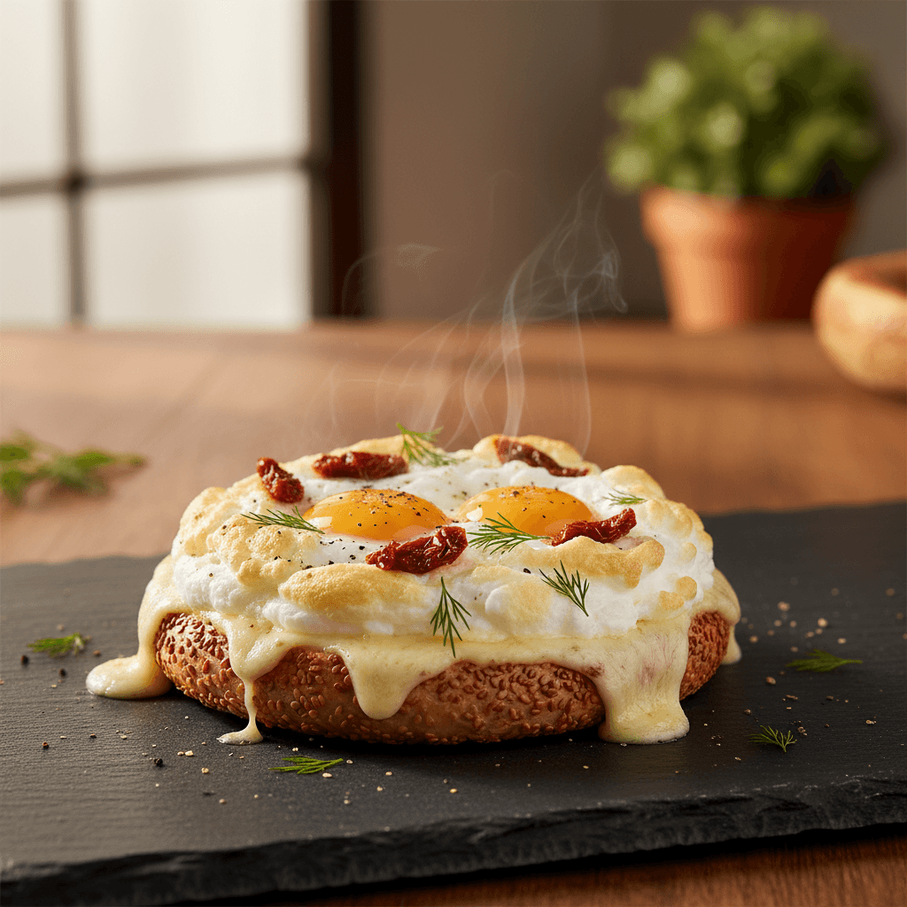 Bulut Yumurta & Kaşarlı Simit tarifi görseli - 1 kişilik, 175 TL maliyet
