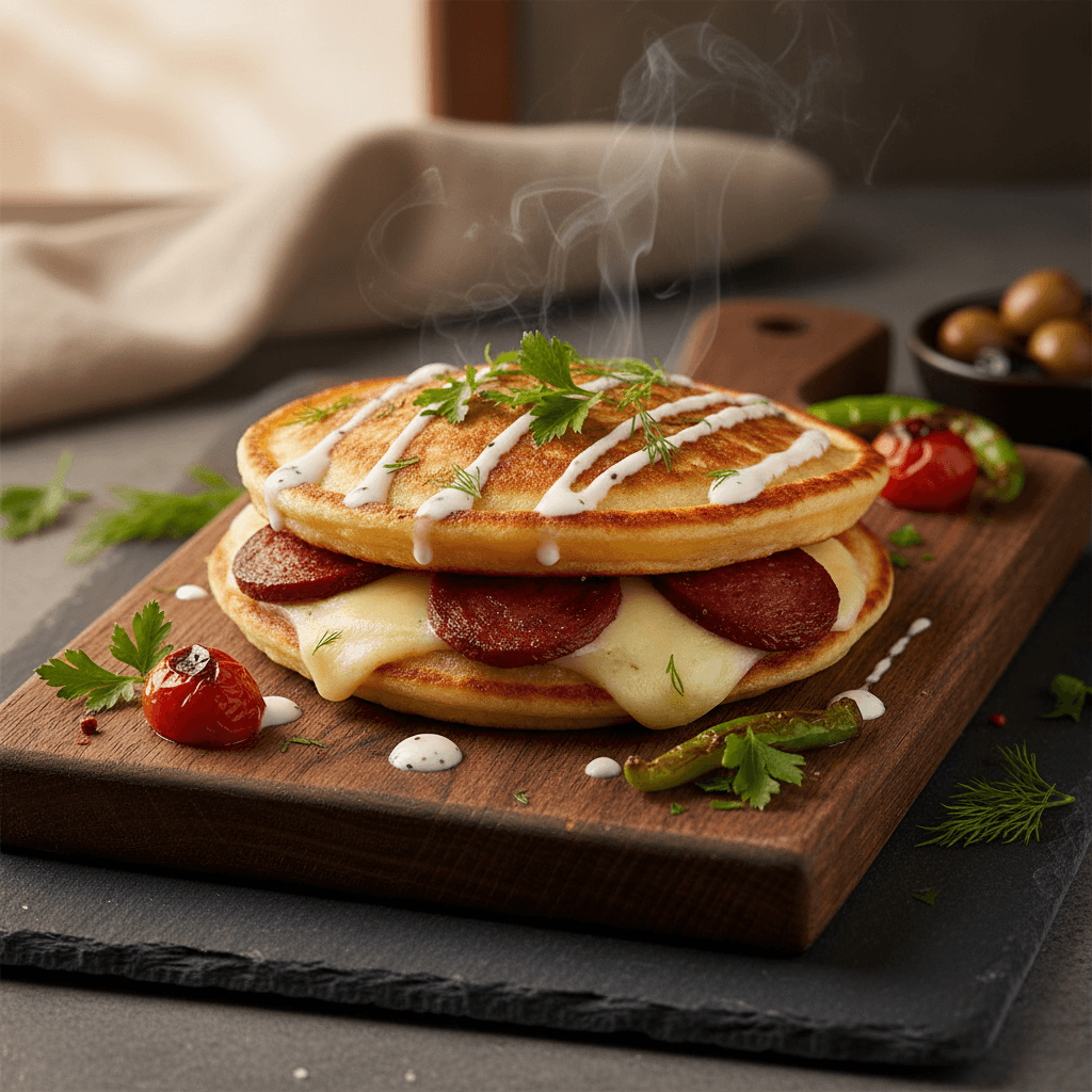 Sucuklu Kaşarlı Tuzlu Pancake tarifi görseli - 5 kişilik 339 TL