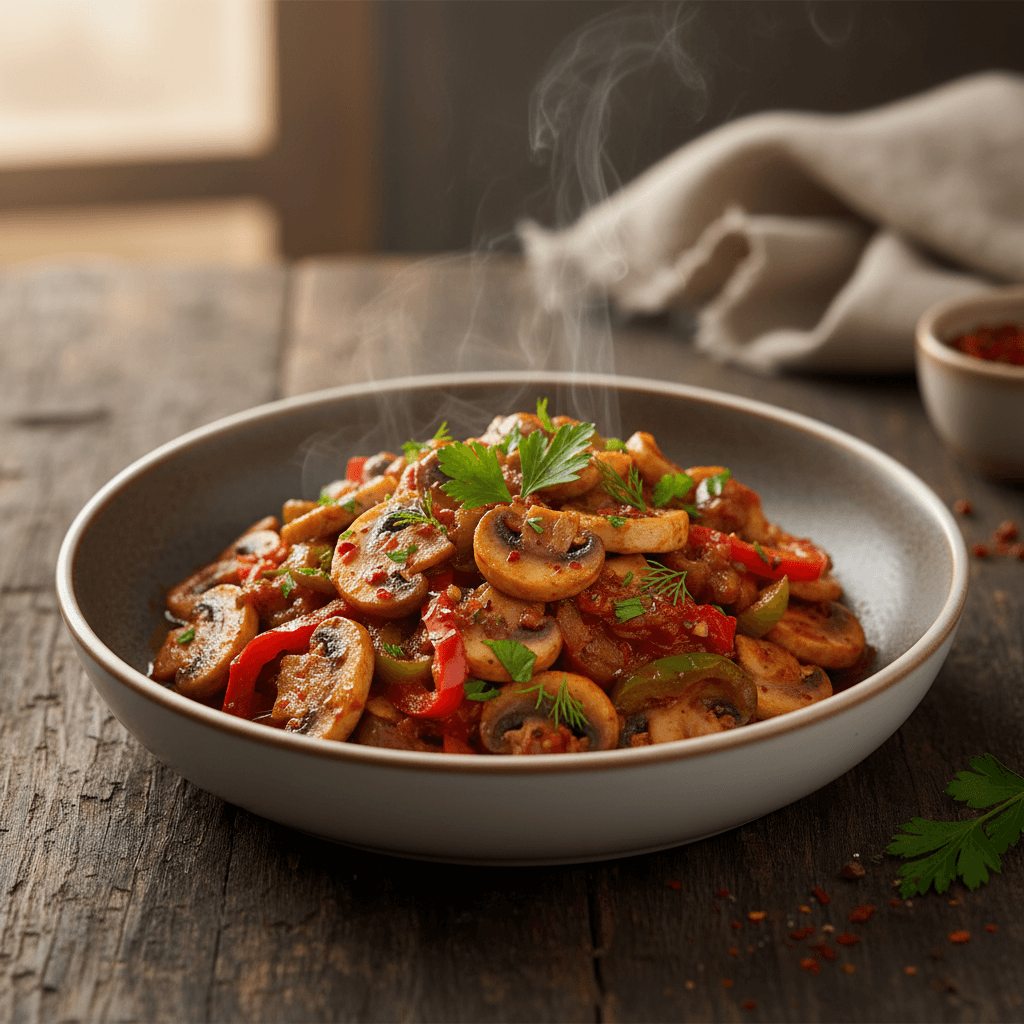 Kırmızı Biberli Mantar Sote tarifi görseli - 4 kişilik, 116 TL maliyet