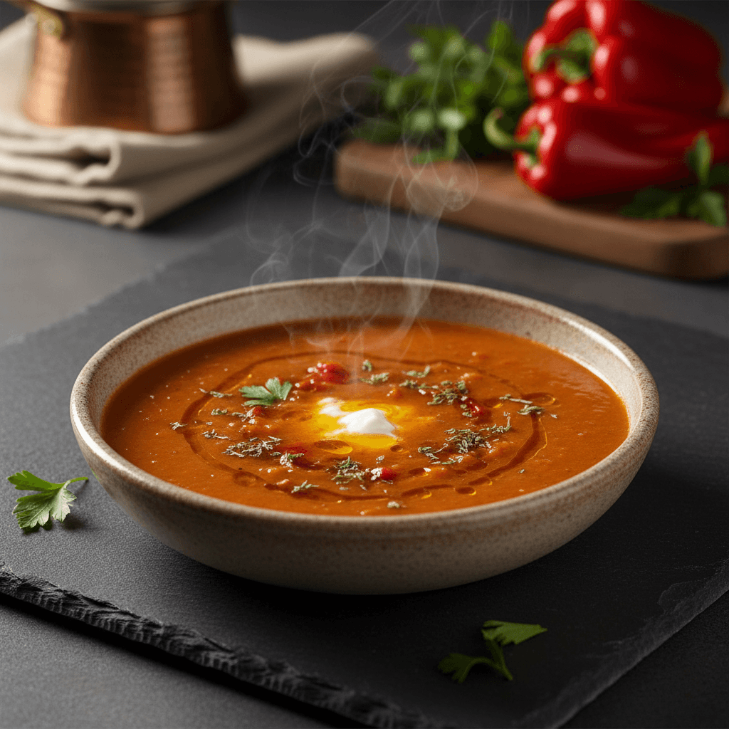 Közlenmiş Kırmızı Biber Çorbası tarifi görseli - 4 kişilik, 124 TL maliyet