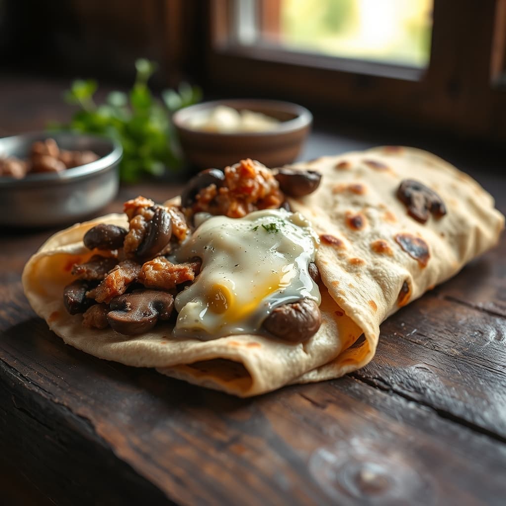 Mantarlı Kavurmalı Dürüm Tost tarifi görseli - 1 kişilik 472 TL